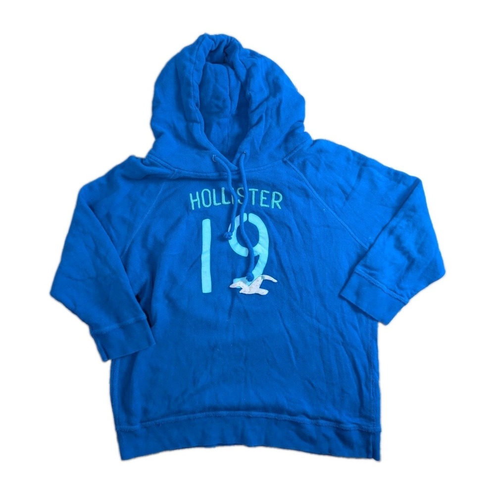 Hollister California Hoodie Blue Pullover Sweatshirt Spell Out Logo Men's Large